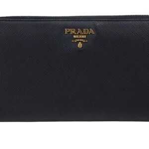 Prada Saffiano Midnight Black Pouch with Gold Accents